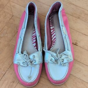 Sperry Pink and Silver Boat Shoes Size 9